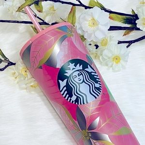 NEW Starbucks Pink Leaf Poinsettia Stainless Steel Venti 24 oz Holiday 2020